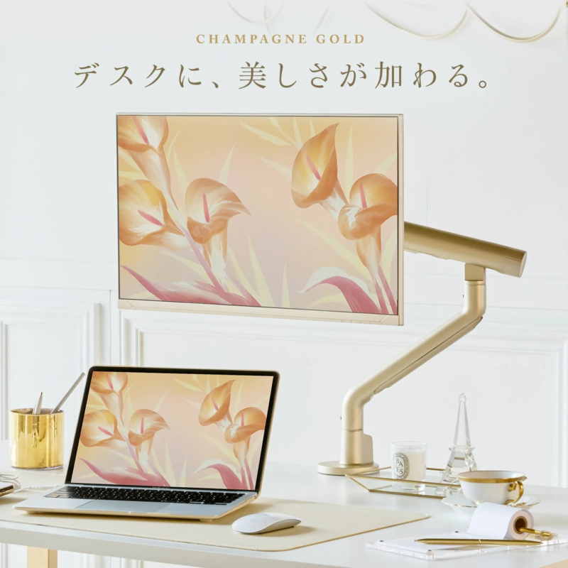 Champagne Gold Monitor Arm in use