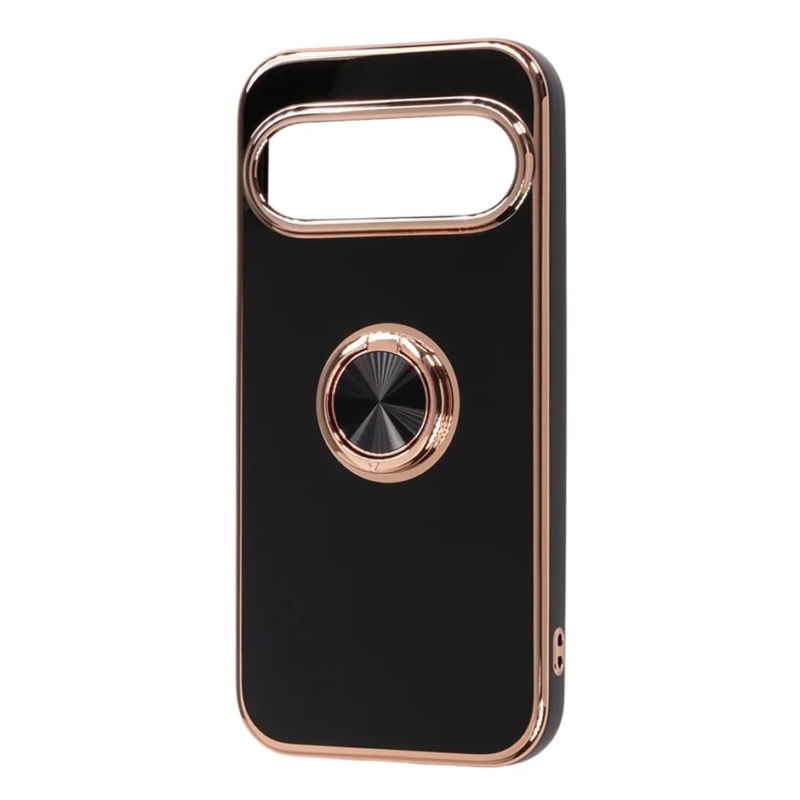 Black Smartphone Case with Rose Gold Trim and Ring Stand