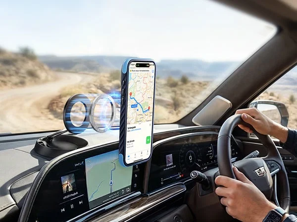 iPhone with Ostand Q3 Rugg in car mount