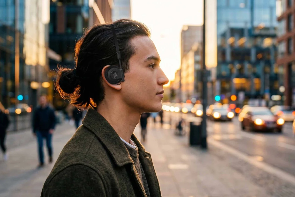 Man wearing headphones in the city