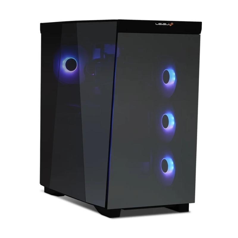 PC case with blue and purple LED fans
