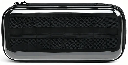 Black hard case with transparent top lid and mesh pocket