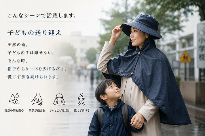 Parent and child in rain