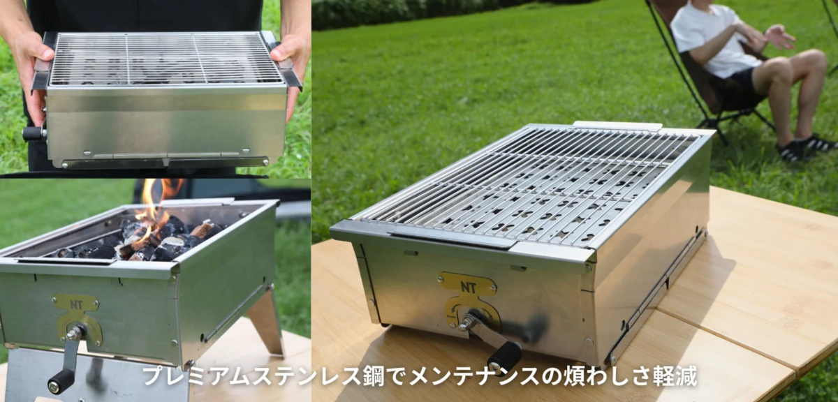 Premium stainless steel BBQ grill with coals