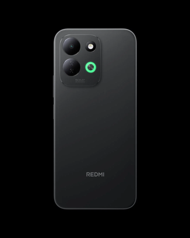 Back of a black smartphone with a 50MP AI camera