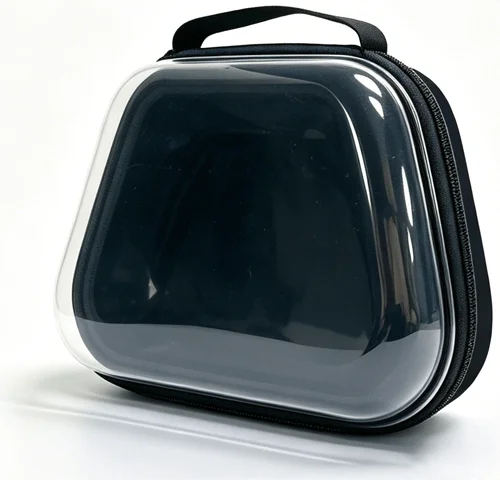 Black body and transparent cover carrying case with handle