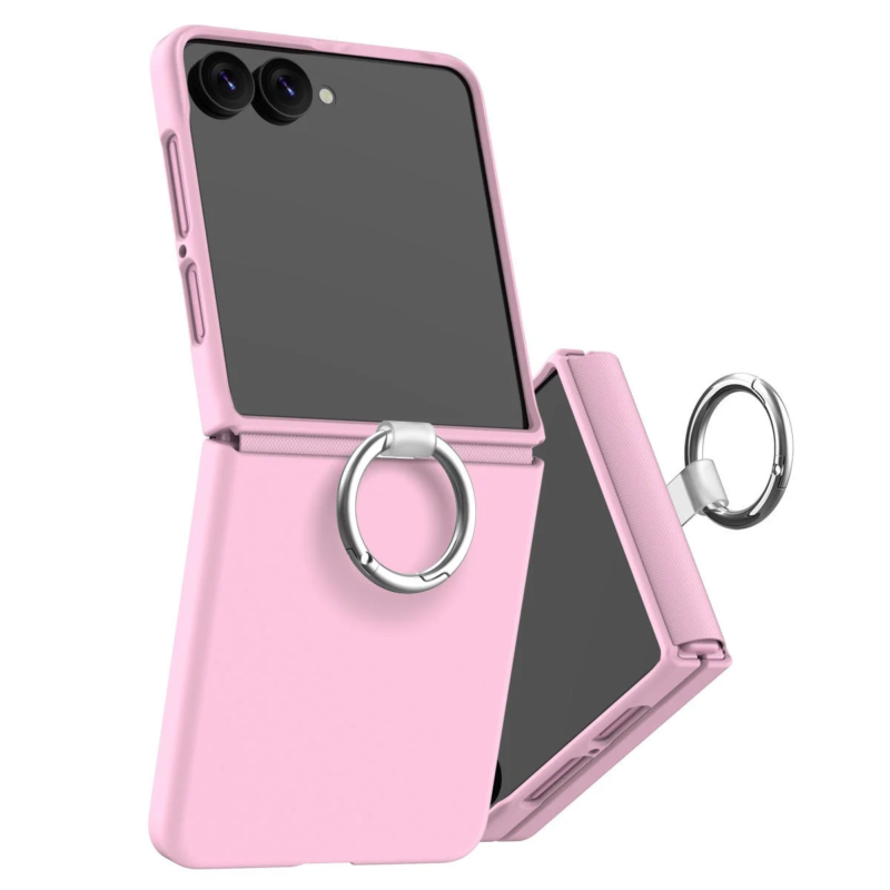 Pink folding smartphone with ring holder case