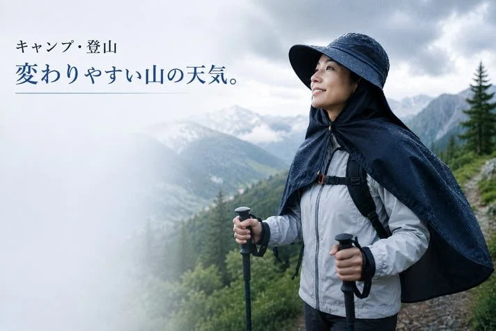 Woman hiking in rain gear