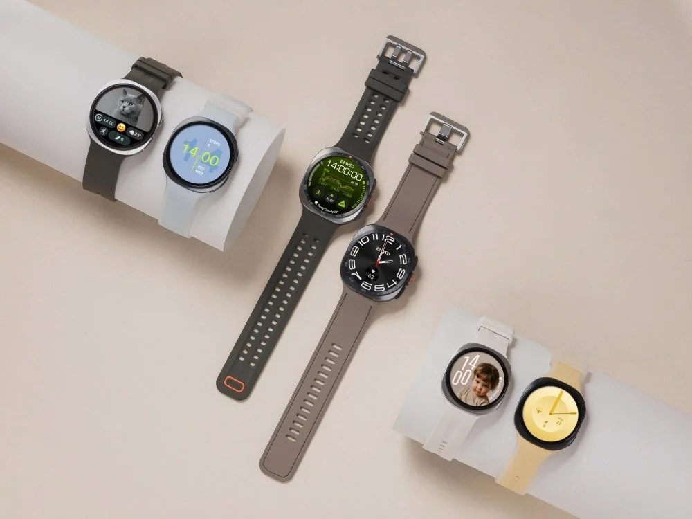 Multiple Samsung Galaxy smartwatches with various bands
