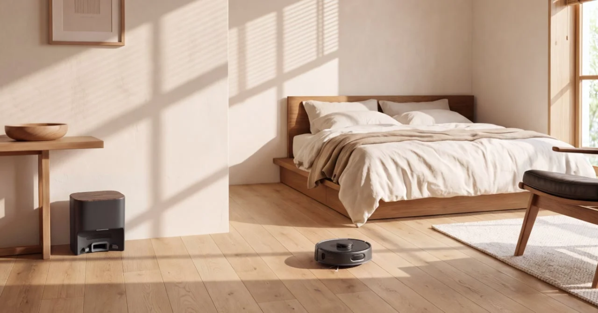 SwitchBot Robot Vacuum K11+ Pro in a modern bedroom