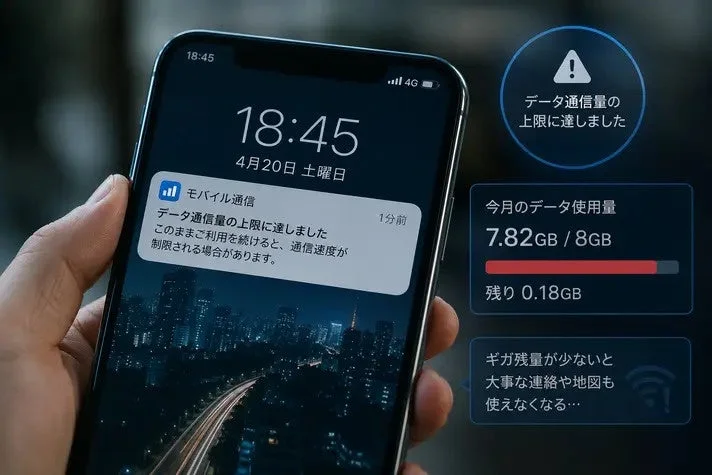 Smartphone displaying data usage warning