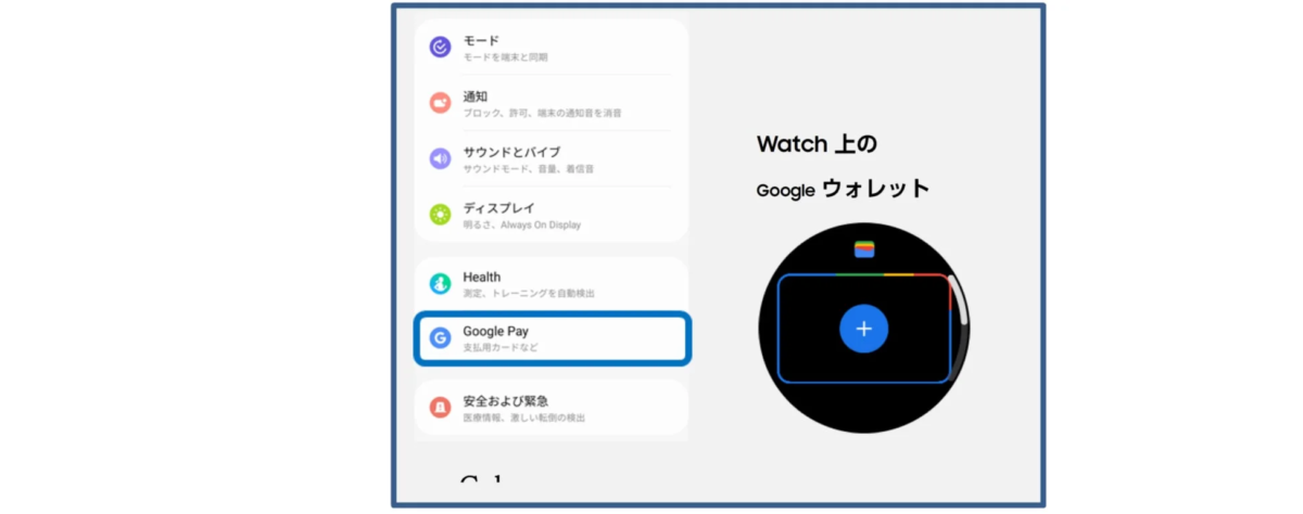 Smartwatch Google Wallet settings screen