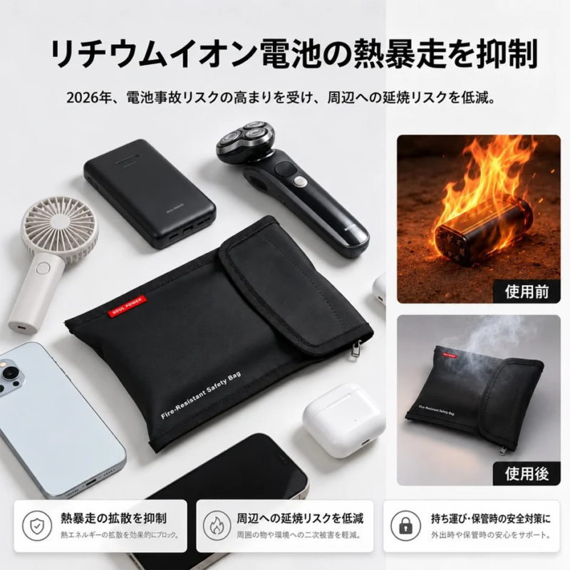 SOUL POWER Fire-Resistant Safety Bag for Lithium-ion Batteries