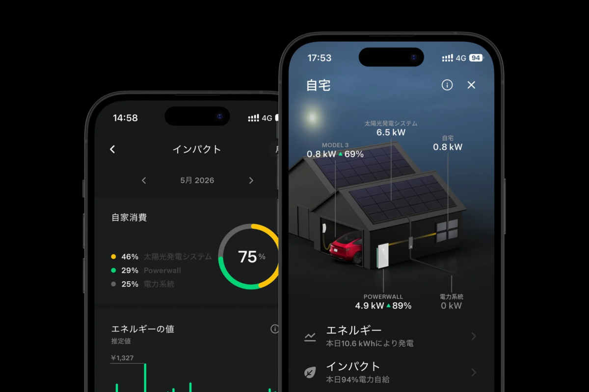 Tesla App showing energy management on smartphones