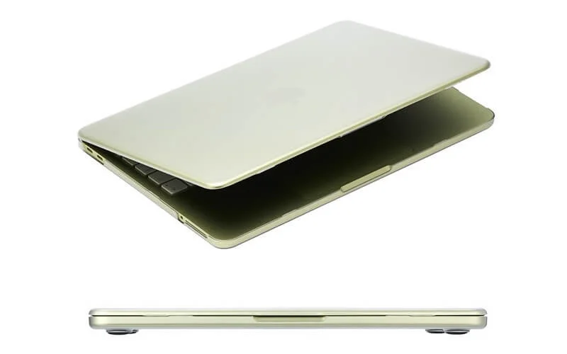 Thin gold MacBook from top and side